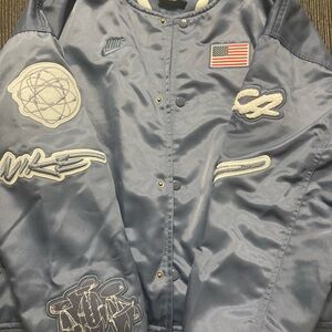 Team USA dugout Blue Satin Bomber Jacket Break Paris